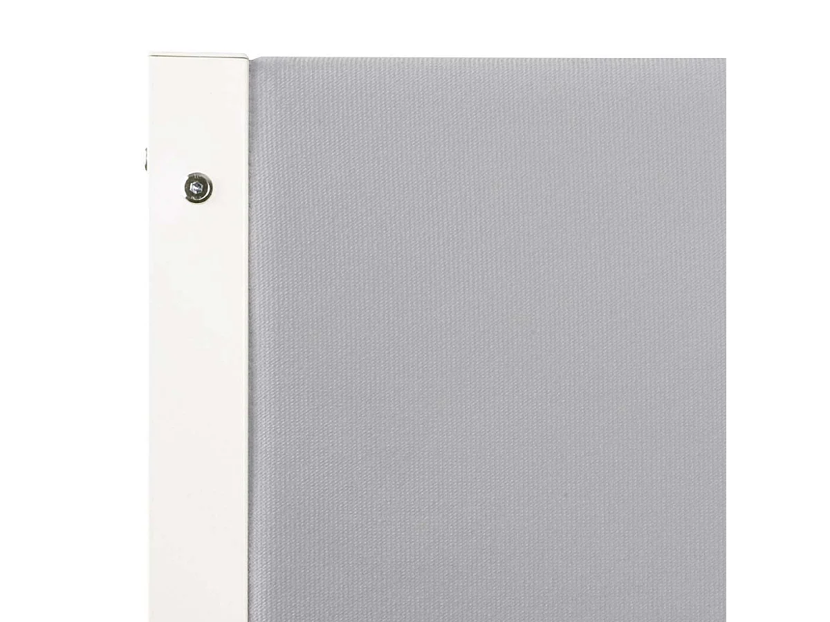 Cama mezanino DOCKLAND com estrado e escada em tecido cinza claro, metal branco e melamina imitação de carvalho - 140x190 cm