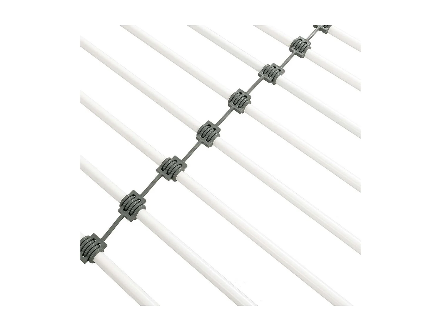 Cama mezanino DOCKLAND com estrado e escada em tecido cinza claro, metal branco e melamina imitação de carvalho - 140x190 cm