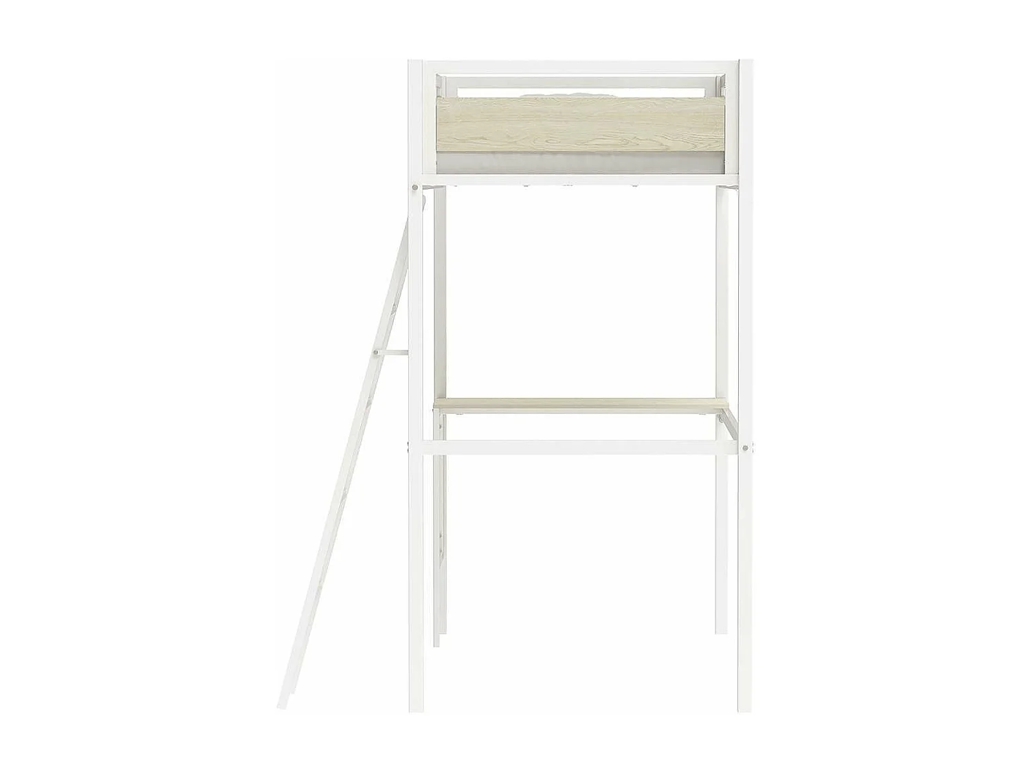 Lit mezzanine avec sommier et bureau en métal finition epoxy blanche et mélamine imitation chêne - couchage 90 x 190 cm - DINO