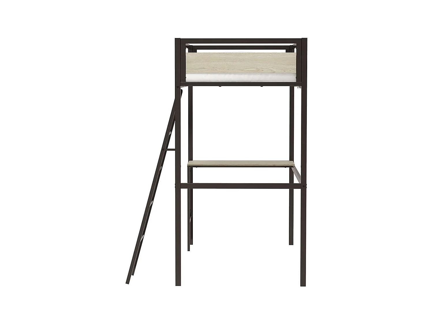 Hoogslaper met lattenbodem en bureau van metaal met zwarte epoxy afwerking en melamine met eikimitatie - bedmaat 90 x 190 cm - DINO