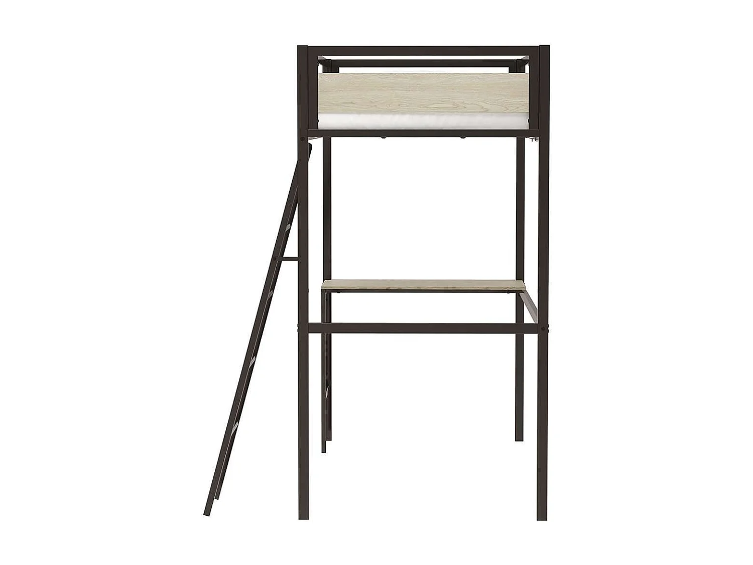 Lit mezzanine avec sommier et bureau en métal finition epoxy noire et mélamine imitation chêne - couchage 90 x 190 cm - DINO