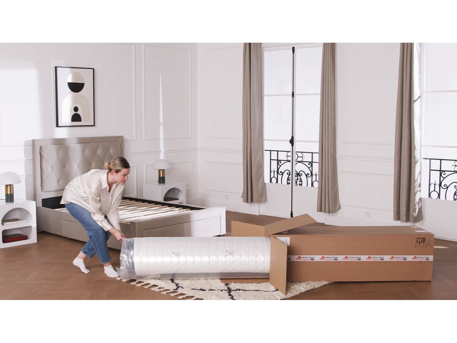 Set 180x200cm rete vano Naturale chiaro + materasso molle insacchettate 7 zone sfoderabile sp. 22cm - CELESTRIA di YSMÉE