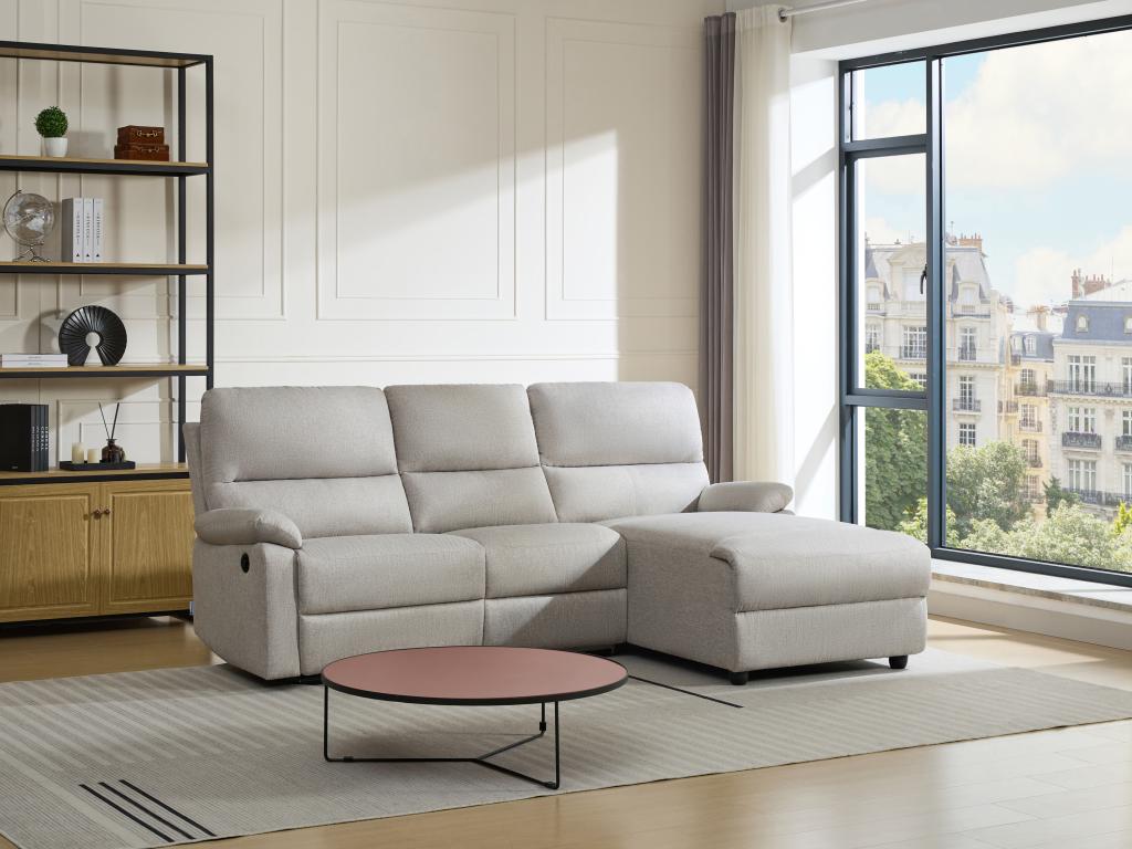 Canapé d'angle droit relax électrique en tissu beige LUNANO