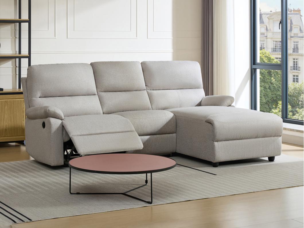 Canapé d'angle droit relax électrique en tissu beige LUNANO