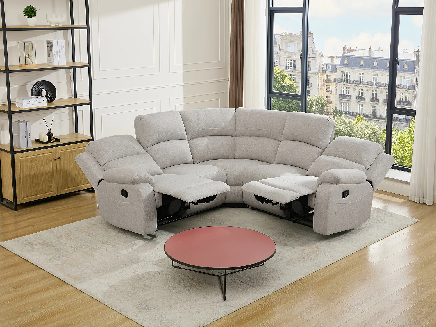 Eckrelaxsofa - melierter Stoff - Beige - RIETI