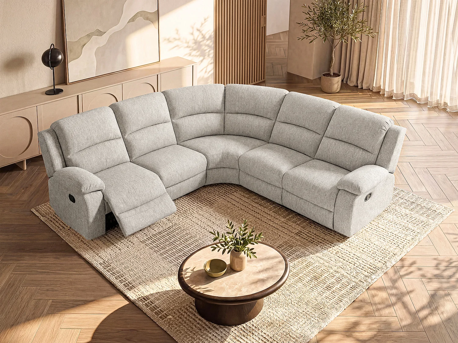 Canapé d'angle relax en tissu chiné beige RIETI
