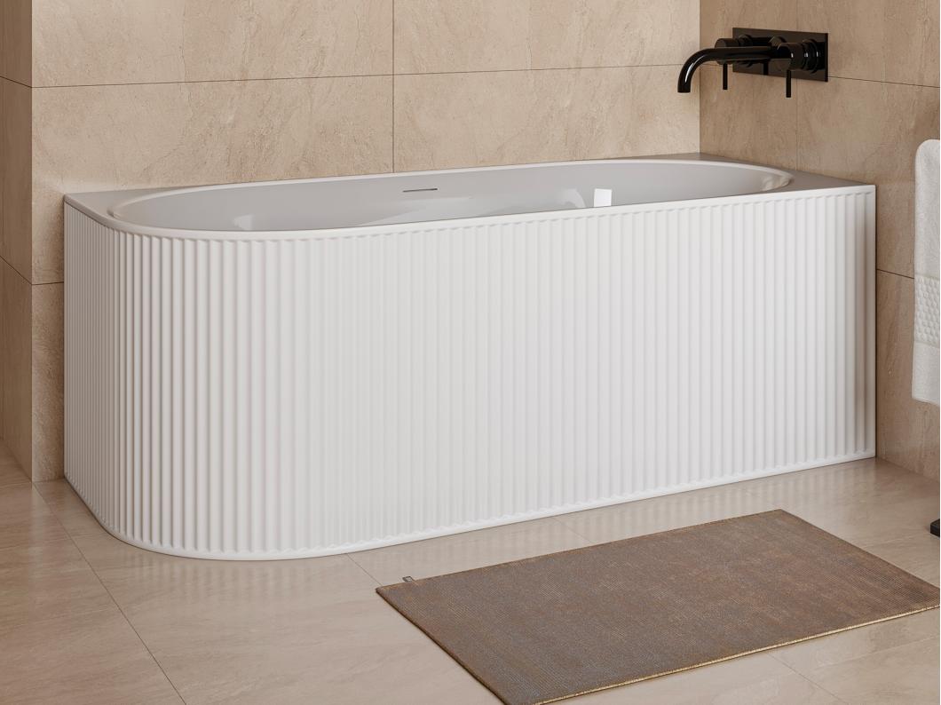 Wanna narożna ryflowana - 200 l - 150 x 75 x 58 cm - Biały mat - Akryl - Prawostronna - BARBORI