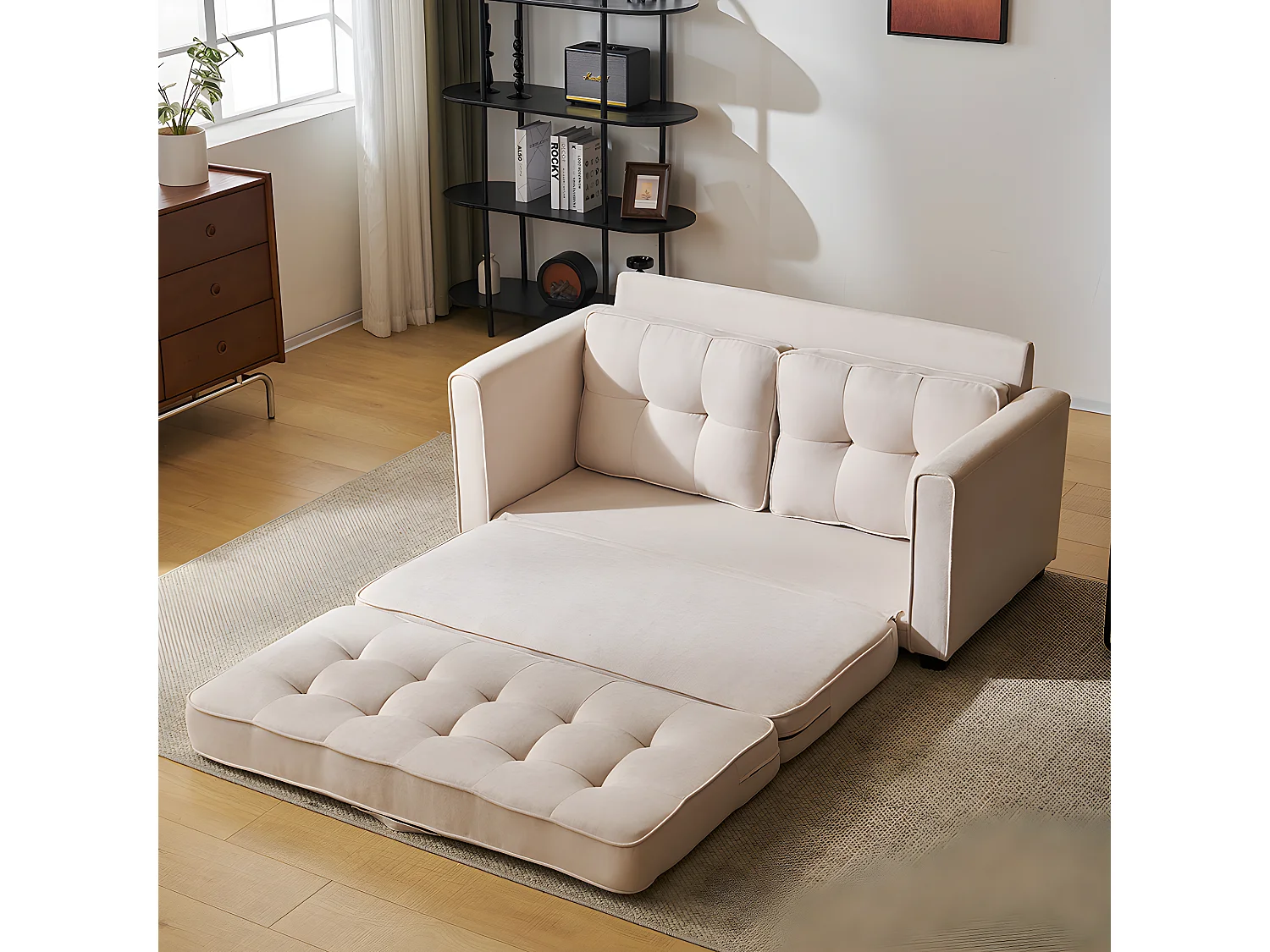 Canape droit Canapé 2 places avec fonction sommeil canapé-lit de salon avec poches sur le côté canapé rembourré Beige