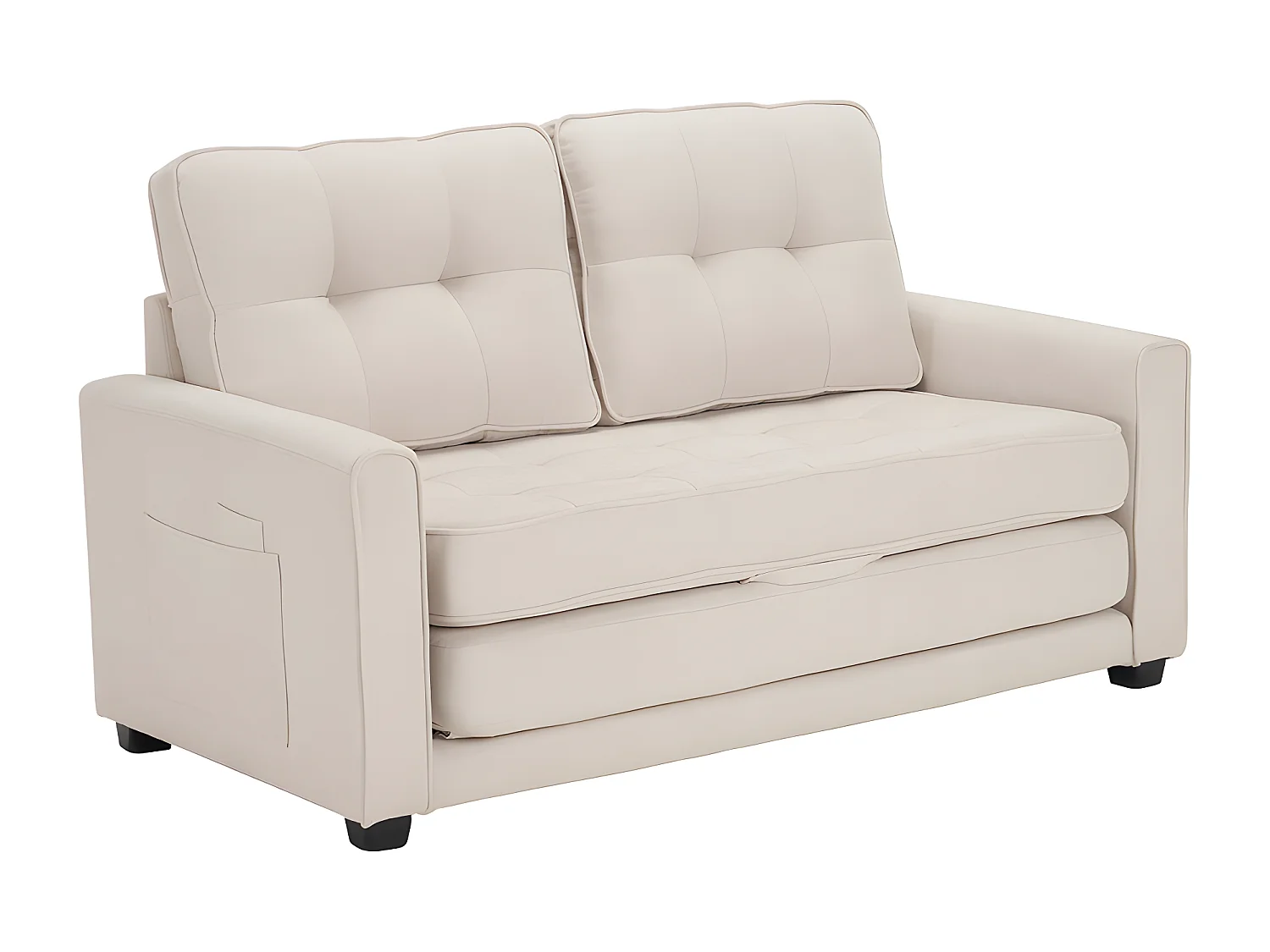 Canape droit Canapé 2 places avec fonction sommeil canapé-lit de salon avec poches sur le côté canapé rembourré Beige