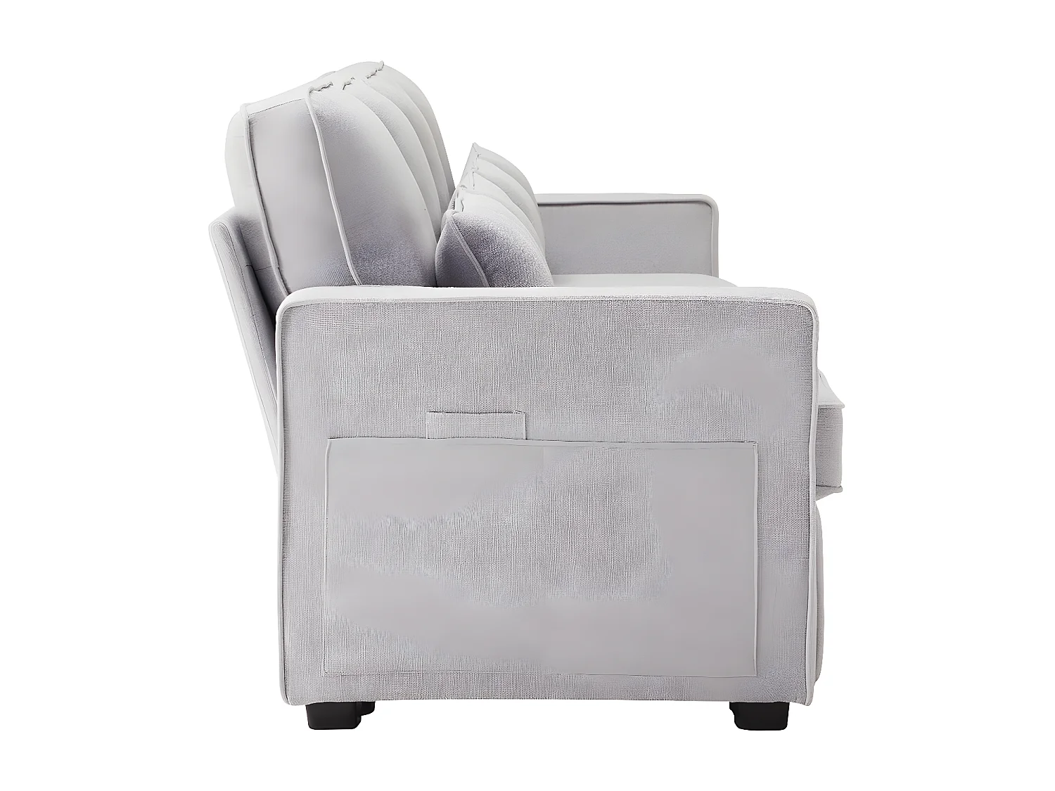 Canapé droit 4 places avec poches accoudoirs et 4 coussins pour le salon l'appartement le bureau Tissu de lin Gris