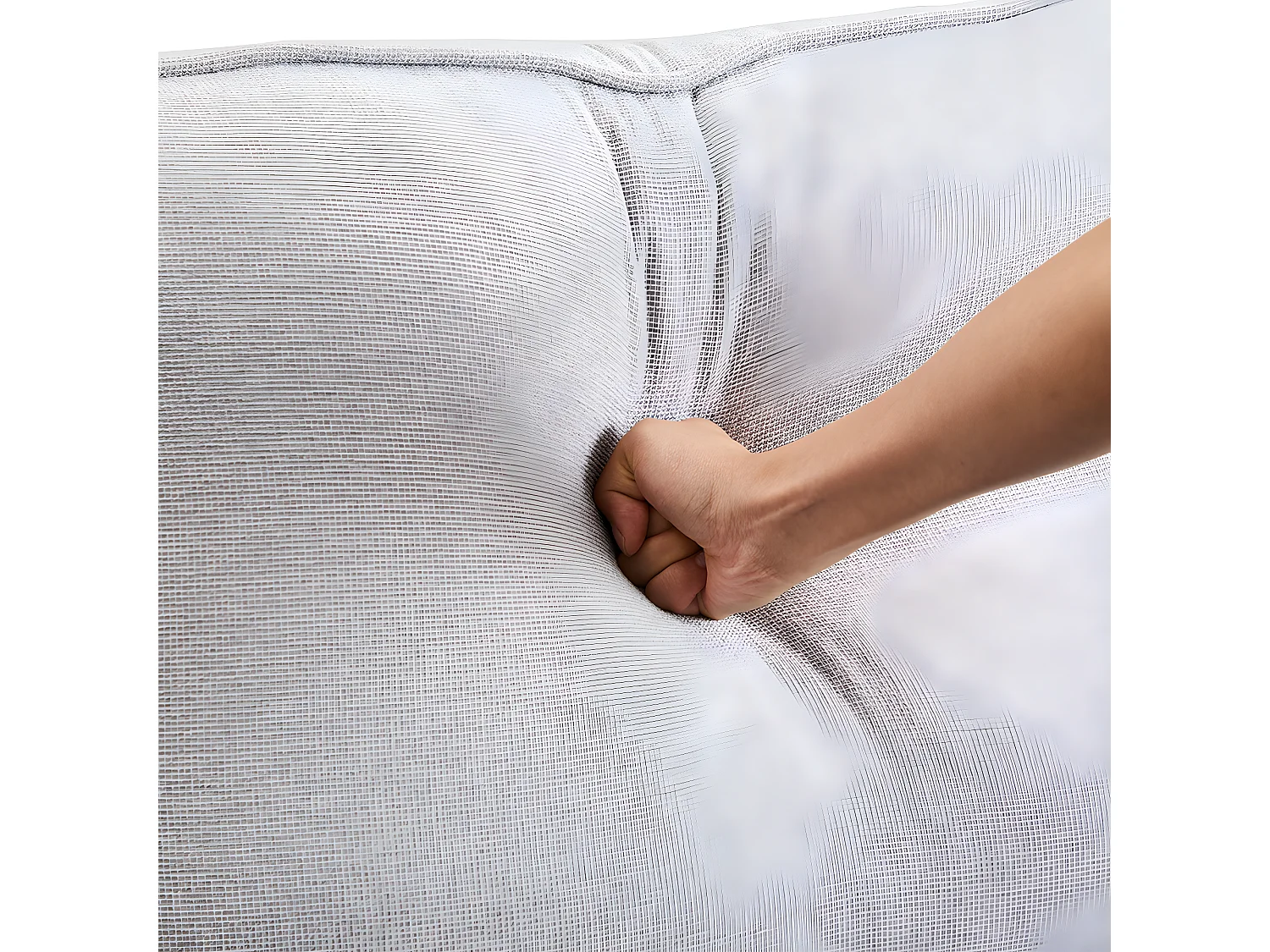 Canapé droit 4 places avec poches accoudoirs et 4 coussins pour le salon l'appartement le bureau Tissu de lin Gris