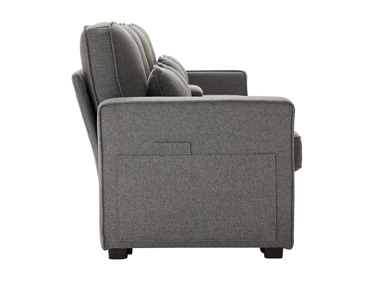 Canapé droit 4 places avec poches accoudoirs et 4 coussins pour le salon l'appartement le bureau avec console 2 porte-boissons 2 ports USB Tissu de lin Gris foncé
