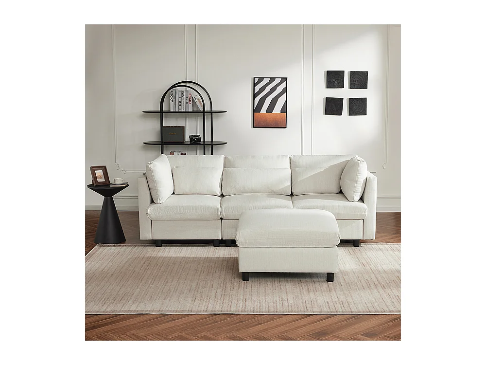 Canapé d'angle avec repose-pieds trois places en forme de L Meubles rembourrés de salon Beige