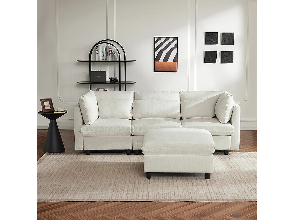 Canapé d'angle avec repose-pieds trois places en forme de L Meubles rembourrés de salon Beige