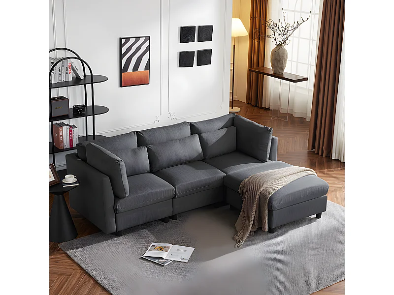 Canapé d'angle avec repose-pieds Canapé trois places en forme de L Design moderne Meubles rembourrés de salon Gris foncé