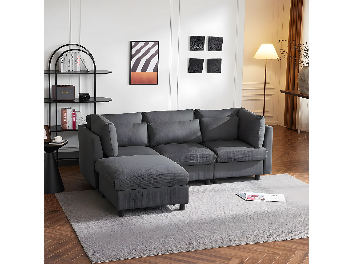 Canapé d'angle avec repose-pieds Canapé trois places en forme de L Design moderne Meubles rembourrés de salon Gris foncé