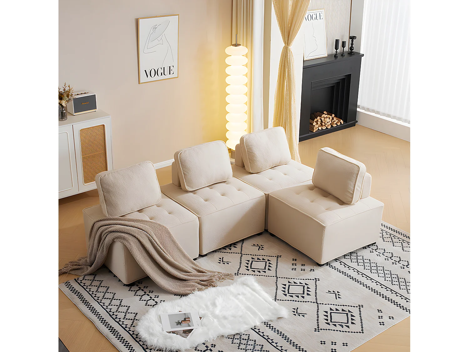 Canape droit individuel chaise sans bras canapé modulaire canapé d'angle 4 personne canapé épissé Teddy fleece Beige