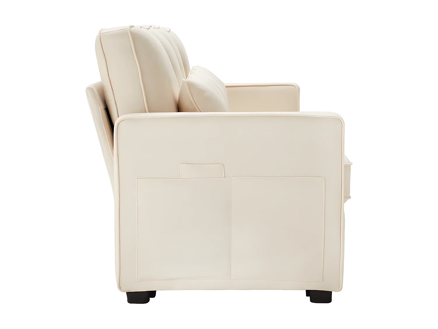 Canapé droit 4 places avec poches accoudoirs et 4 coussins pour le salon l'appartement le bureau Tissu de lin Beige