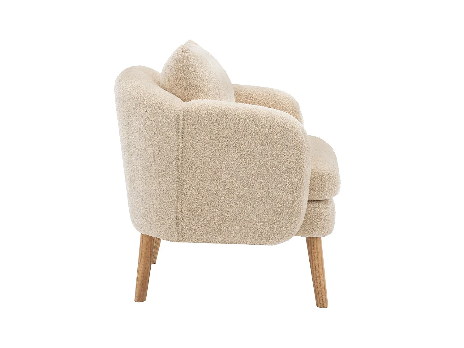 Fauteuil Canapé Fauteuil avec coussin à pieds en bois massif moderne et sobre en Teddy Tissu Beige