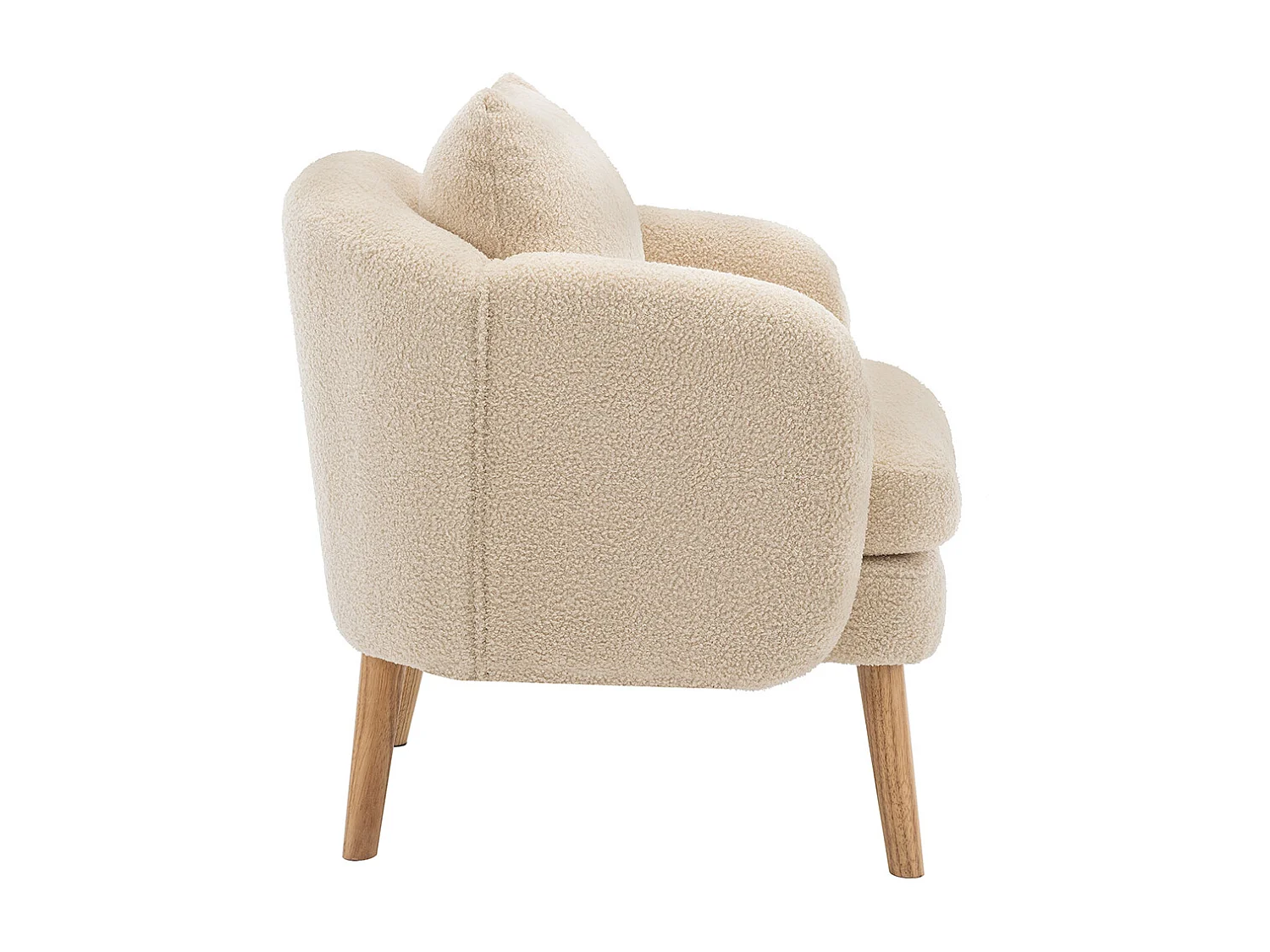 Fauteuil Canapé Fauteuil avec coussin à pieds en bois massif moderne et sobre en Teddy Tissu Beige