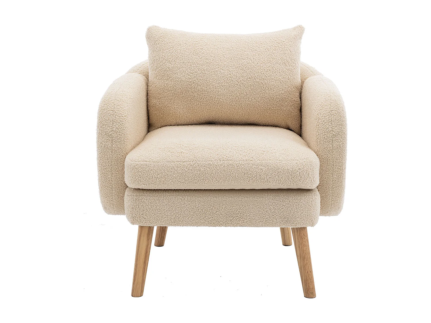 Fauteuil Canapé Fauteuil avec coussin à pieds en bois massif moderne et sobre en Teddy Tissu Beige