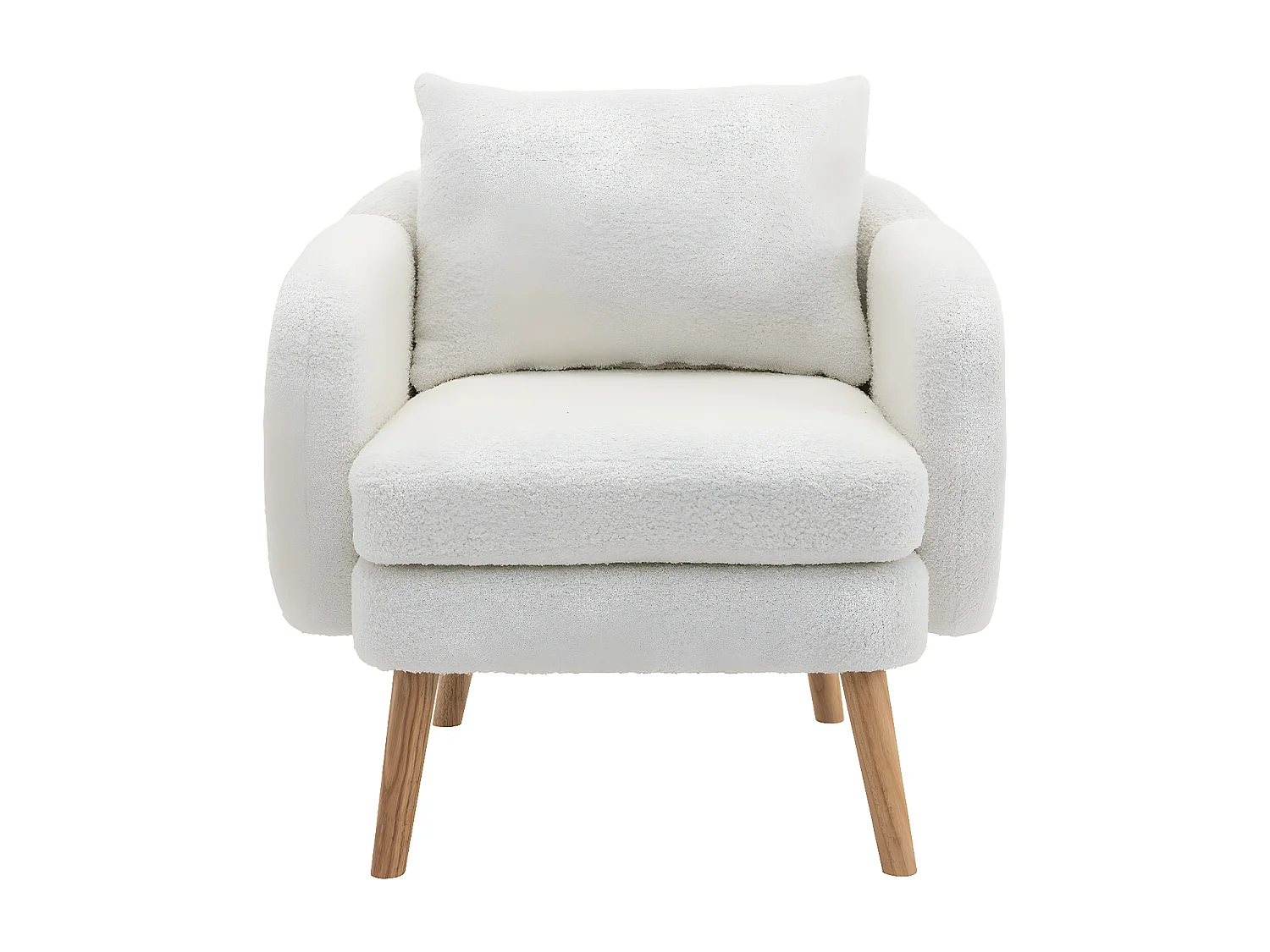 Fauteuil Canapé Fauteuil avec coussin à pieds en bois massif moderne et sobre en Teddy Tissu Blanc