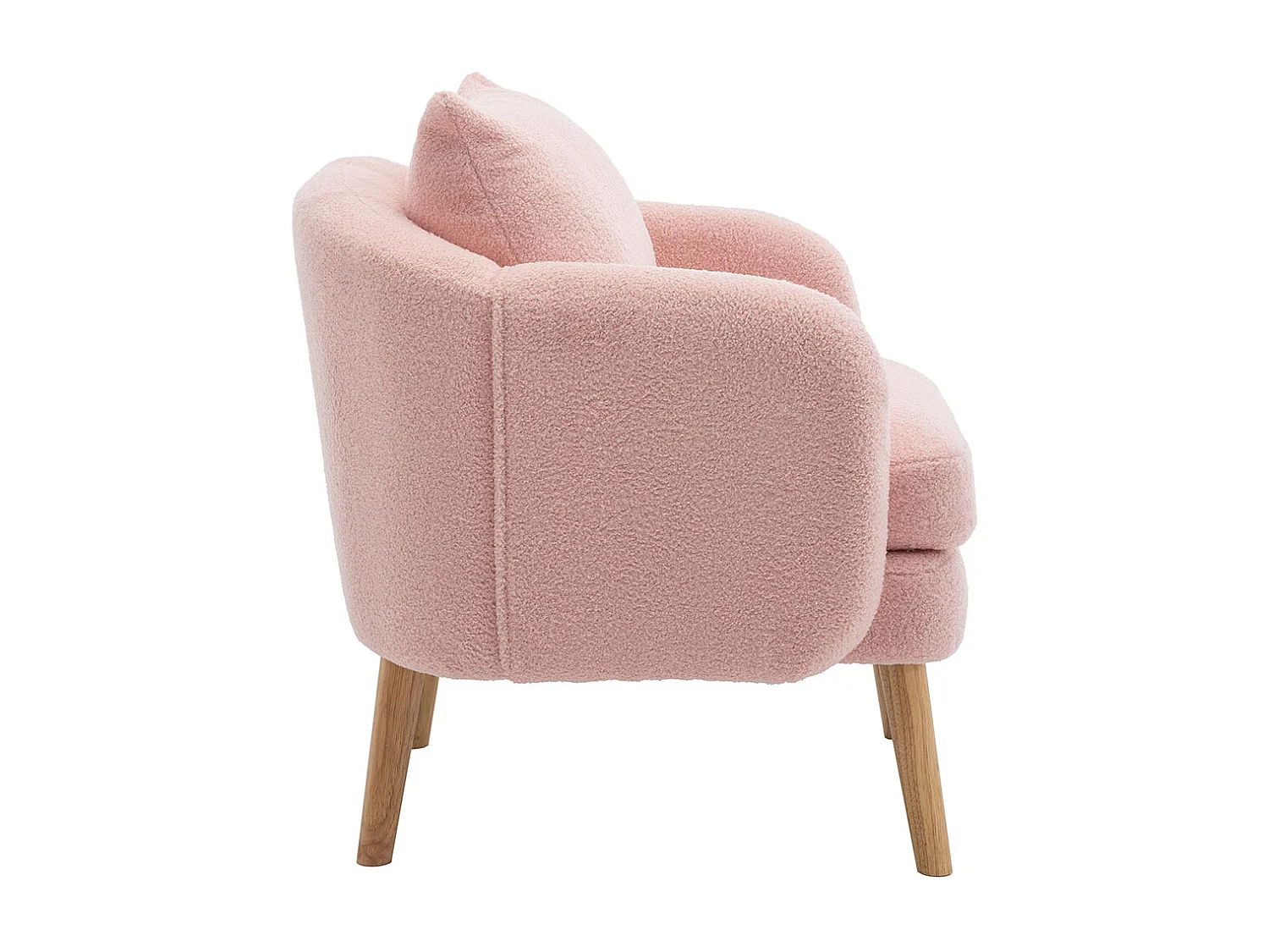 Fauteuil Canapé Fauteuil avec coussin à pieds en bois massif moderne et sobre en Teddy Tissu Rose