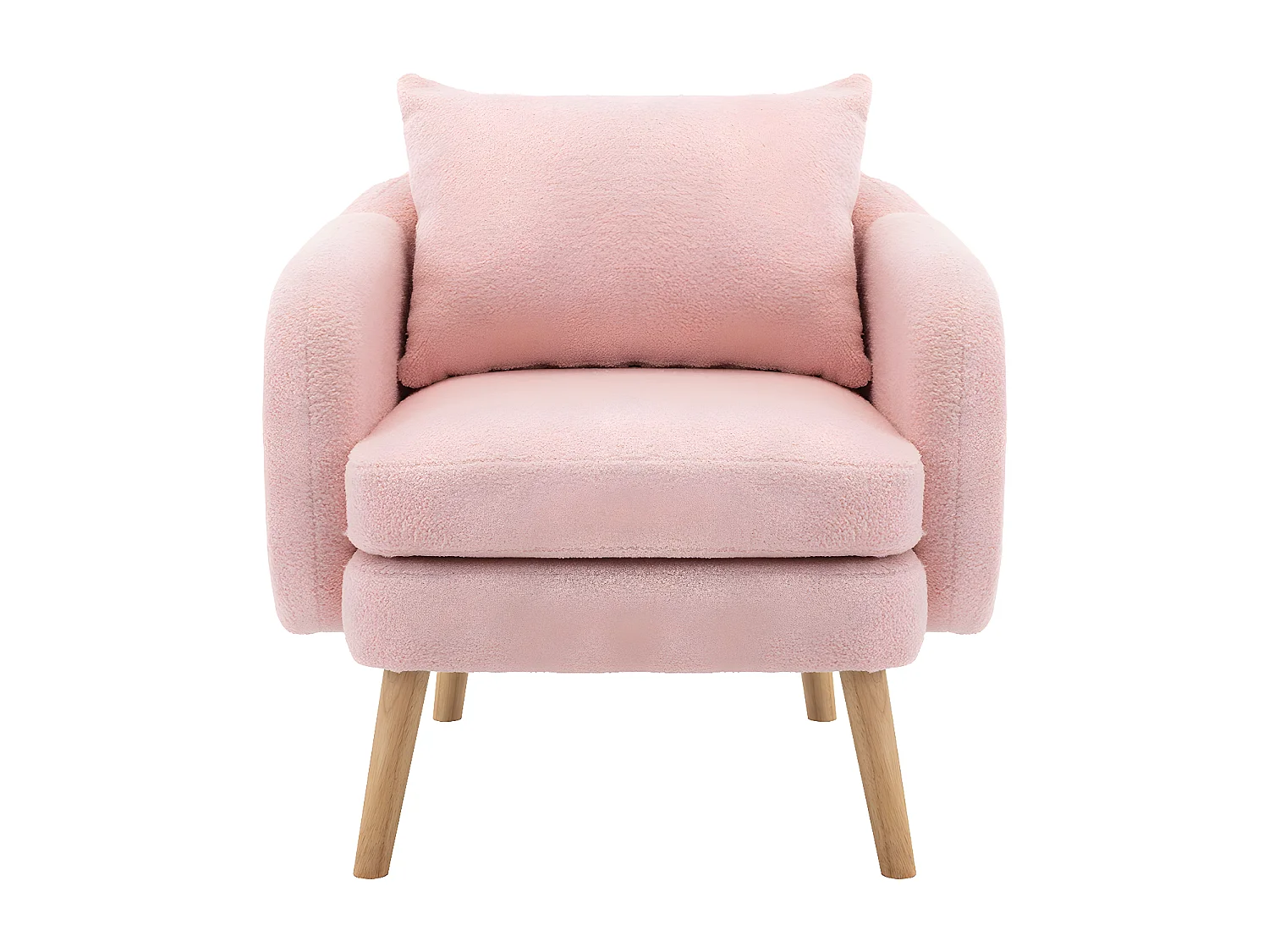 Fauteuil Canapé Fauteuil avec coussin à pieds en bois massif moderne et sobre en Teddy Tissu Rose