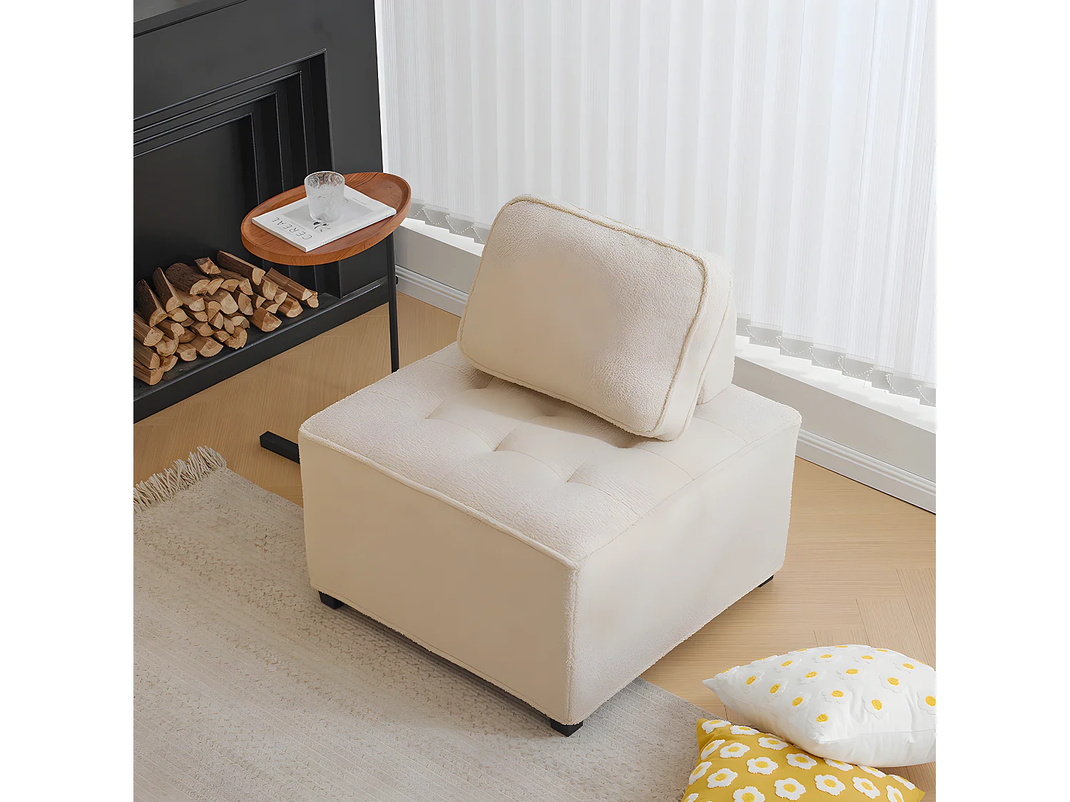 Canape droit individuel chaise sans bras canapé modulaire canapé d'angle 1 personne canapé épissé Teddy fleece Beige