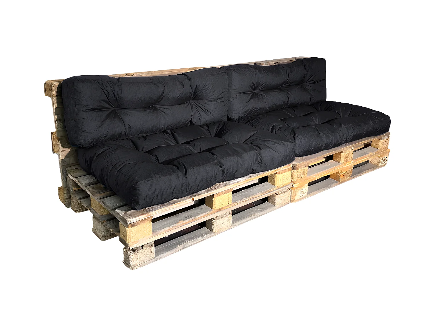 Cojines para palets lote x2 de poliéster 120x80cm/120x40cm negro