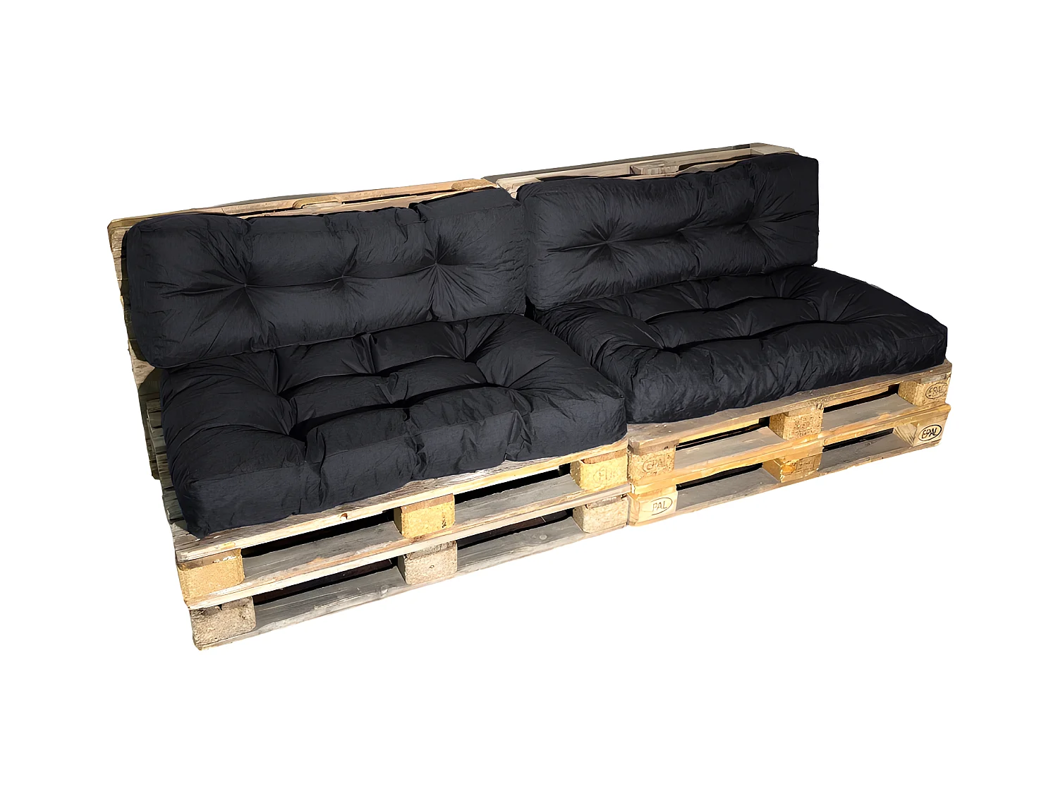 Cuscini per pallet lotto x2 in poliestere 120x80cm/120x40cm nero