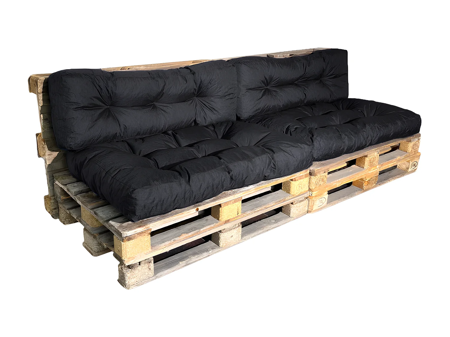 Cojines para palets lote x2 de poliéster 120x80cm/120x40cm negro