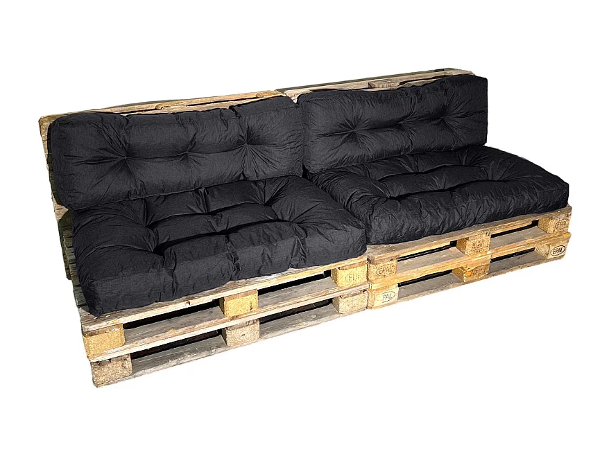 Cojines para palets lote x2 de poliéster 120x80cm/120x40cm negro