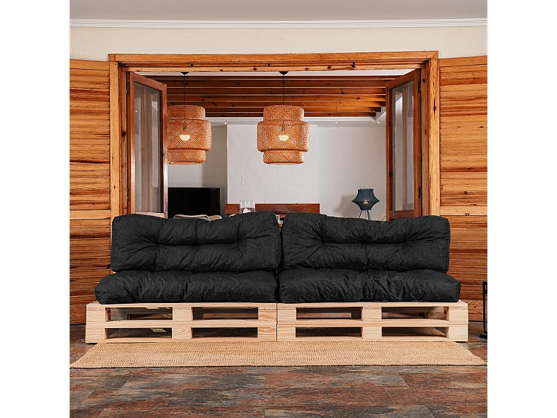 Cojines para palets lote x2 de poliéster 120x80cm/120x40cm negro