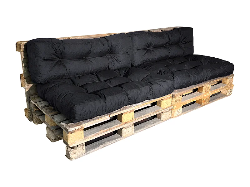Cojines para palets lote x2 de poliéster 120x80cm/120x40cm negro