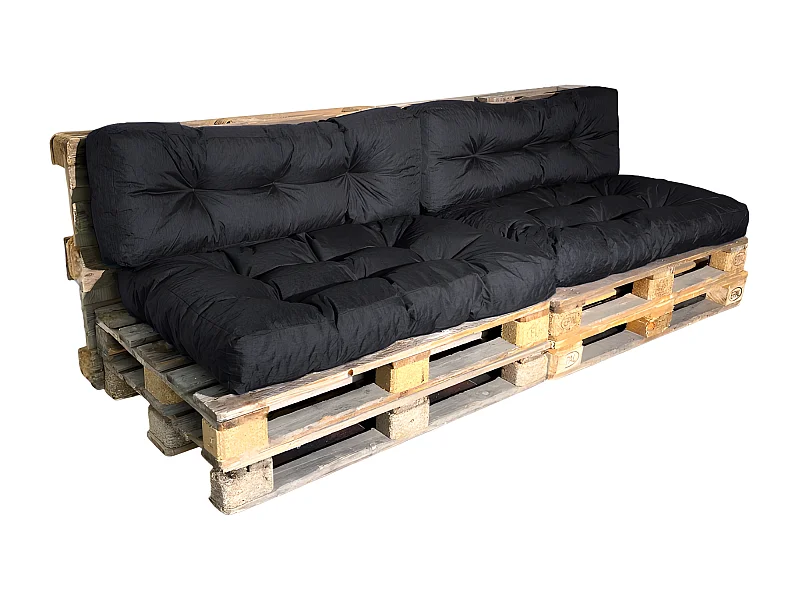 Cojines para palets lote x2 de poliéster 120x80cm/120x40cm negro