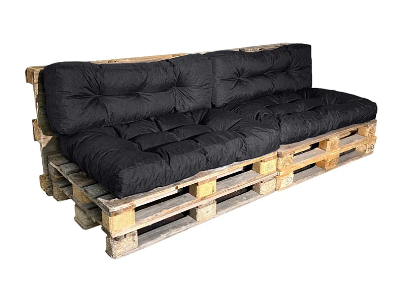 Cojines para palets lote x2 de poliéster 120x80cm/120x40cm negro