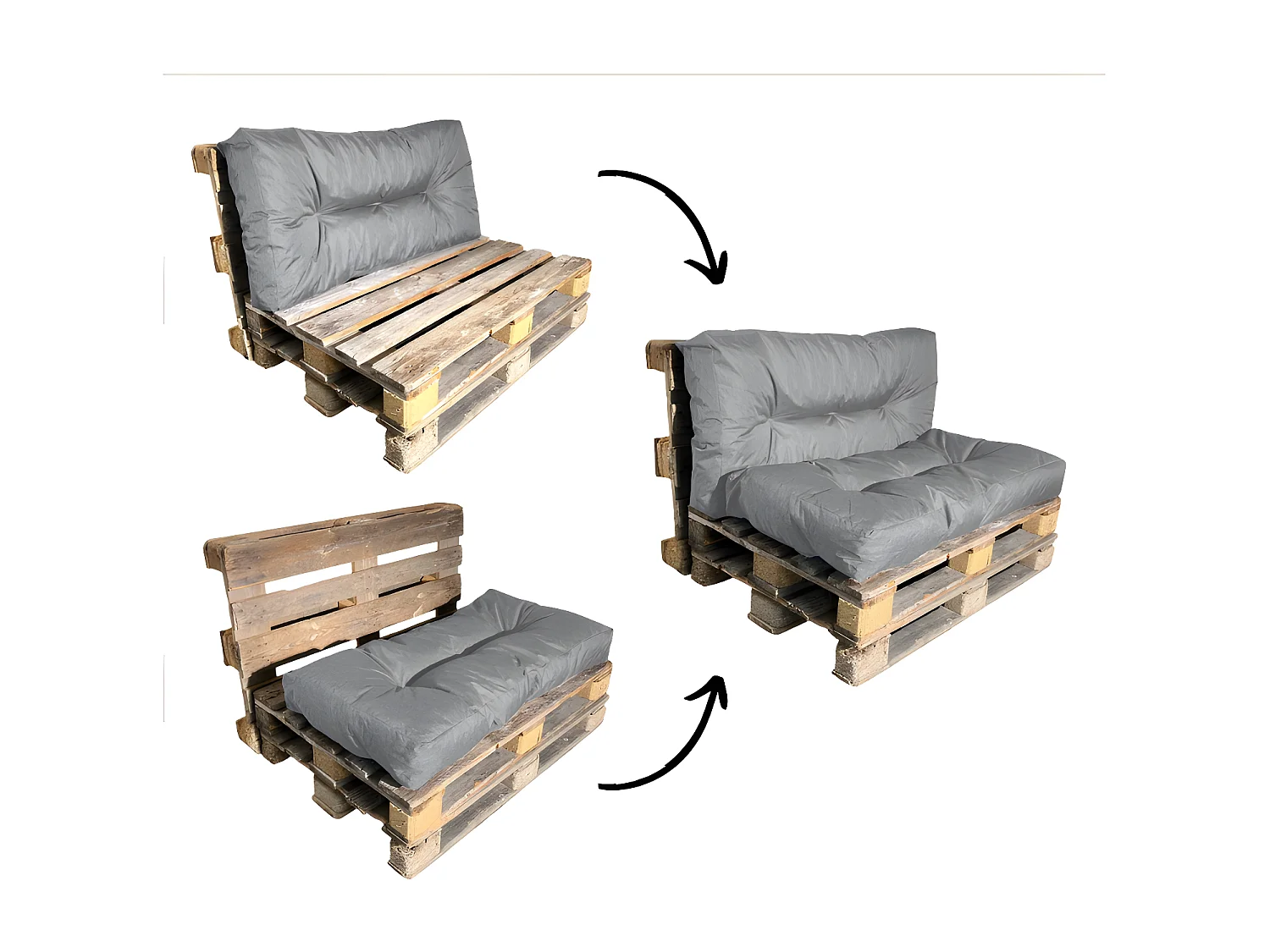 Cuscino per pallet in poliestere 120x60 cm grigio