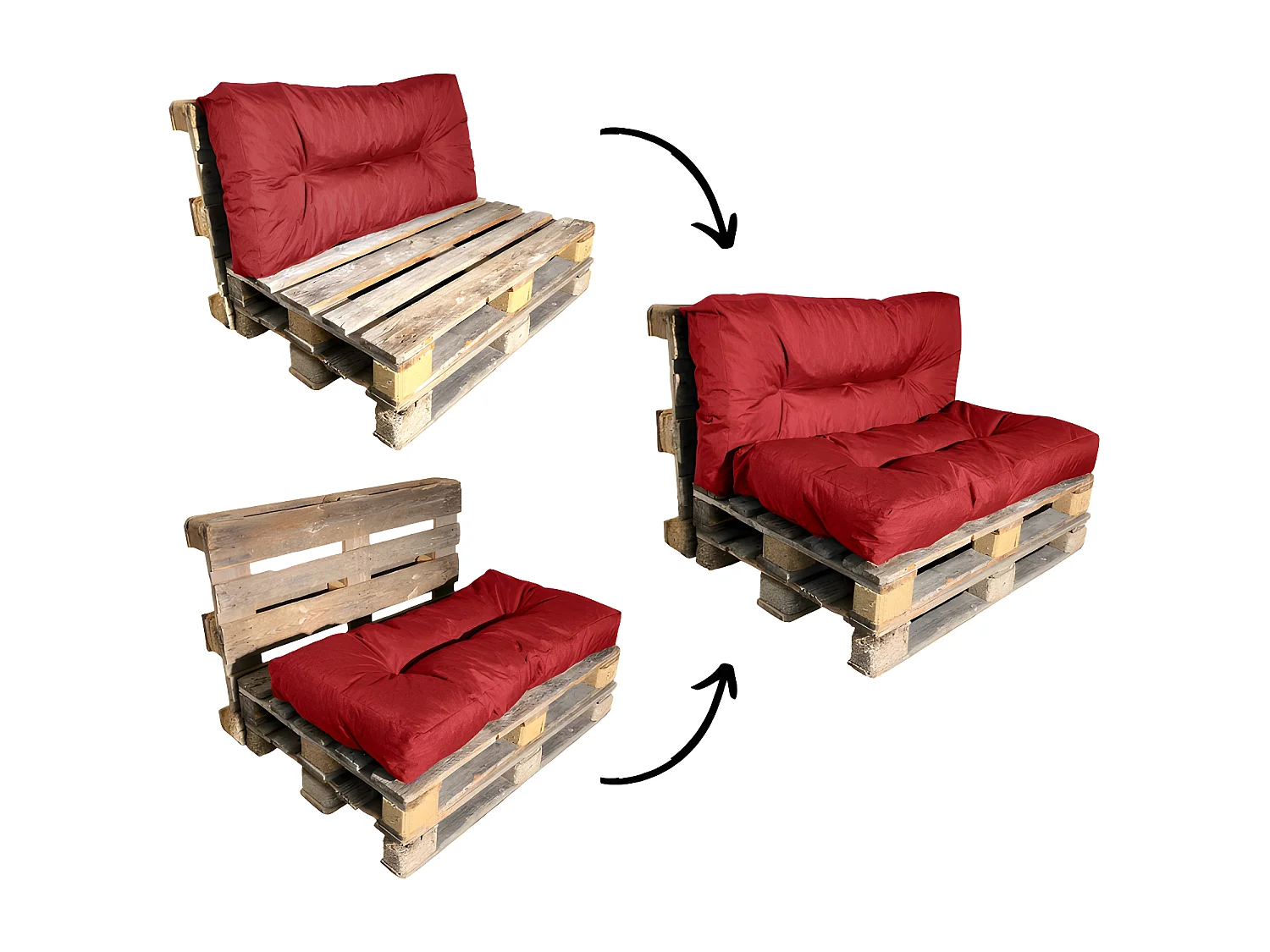 Almofada para paletes conjunto poliéster 120x60 cm vermelho