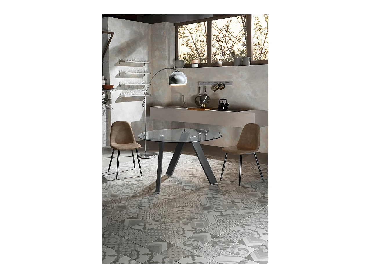 Rondò Vaste tafel van gehard glas en antraciet poten