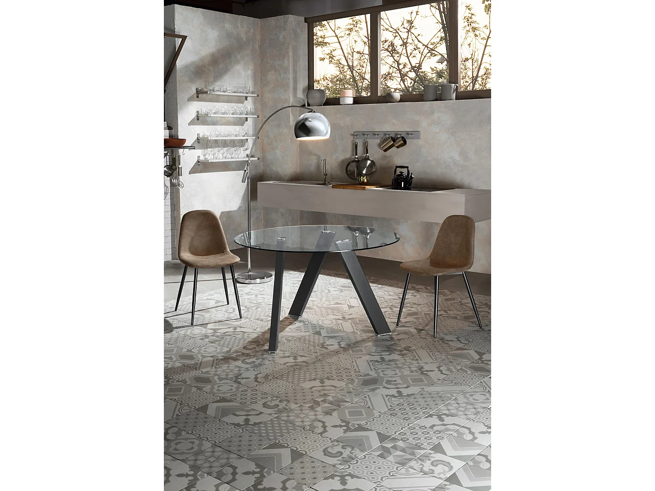 Table Fixe Rondò en Verre Trempé et Pieds Anthracite