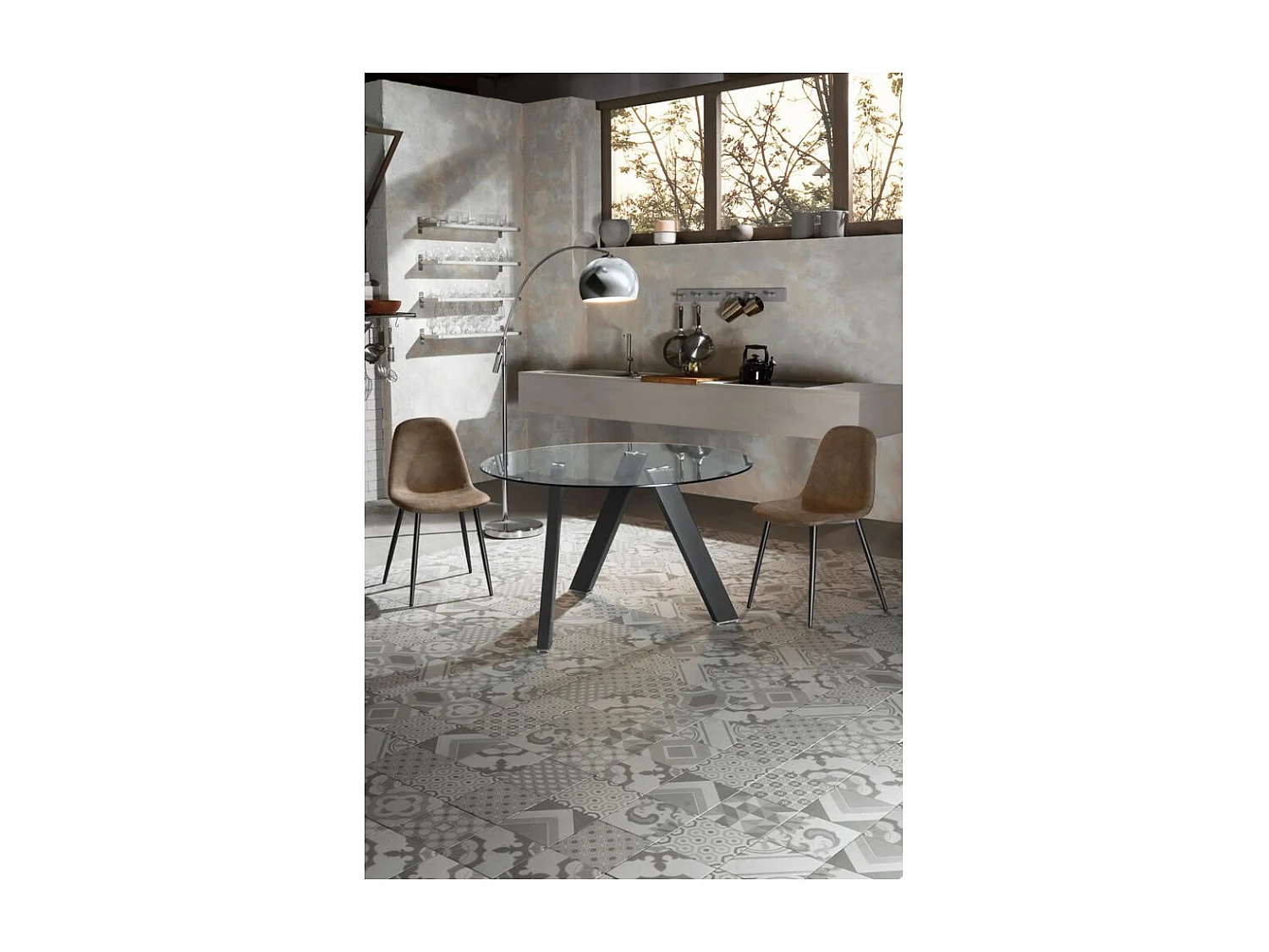 Rondò Vaste tafel van gehard glas en antraciet poten