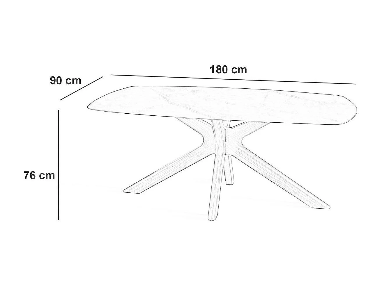 Gemini - Vaste tafel (180 x 90 x 76 cm) in zwart keramiek
