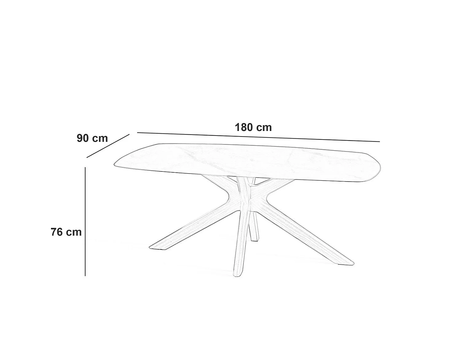 Gemini - Fast bord (180 x 90 x 76 cm) i sort keramik