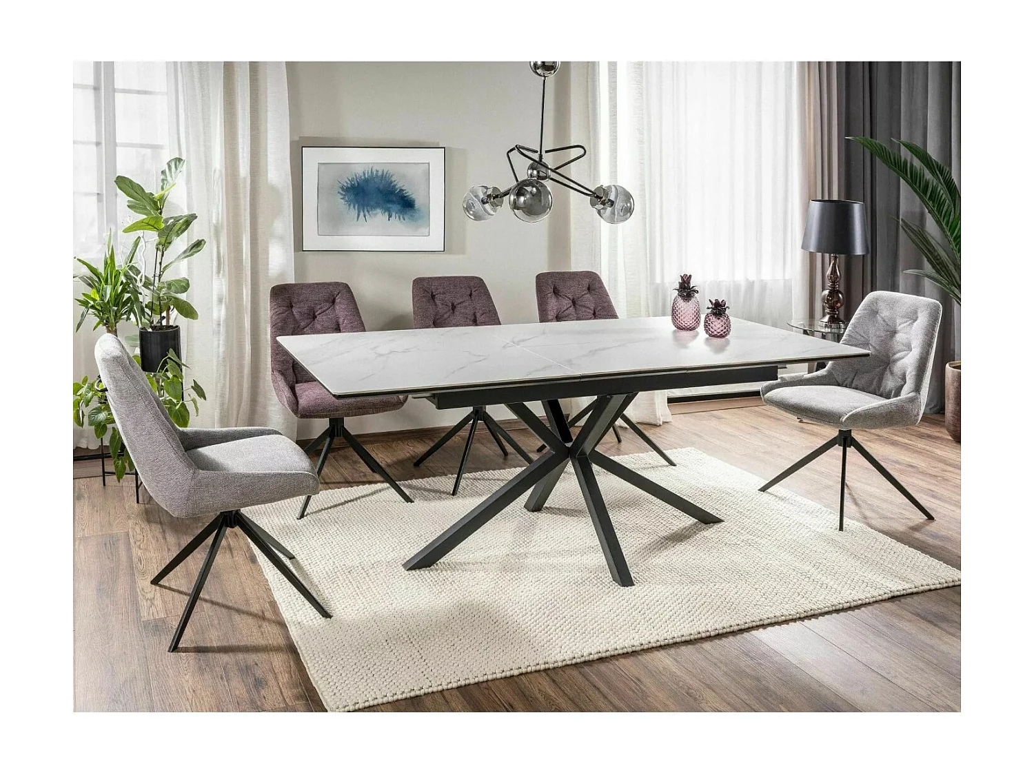 Tavolo da pranzo allungabile Tommy in ceramica bianca effetto marmo 160-200 cm