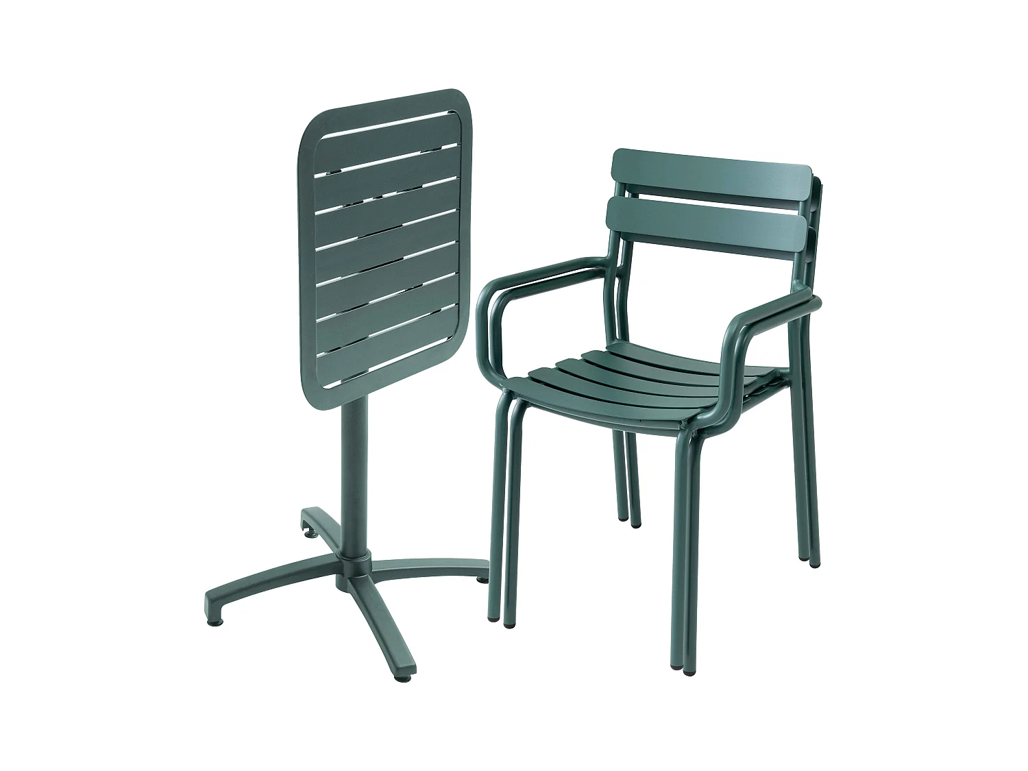 Klaptafel 60 x 60 cm en 2 donkergroene stoelen