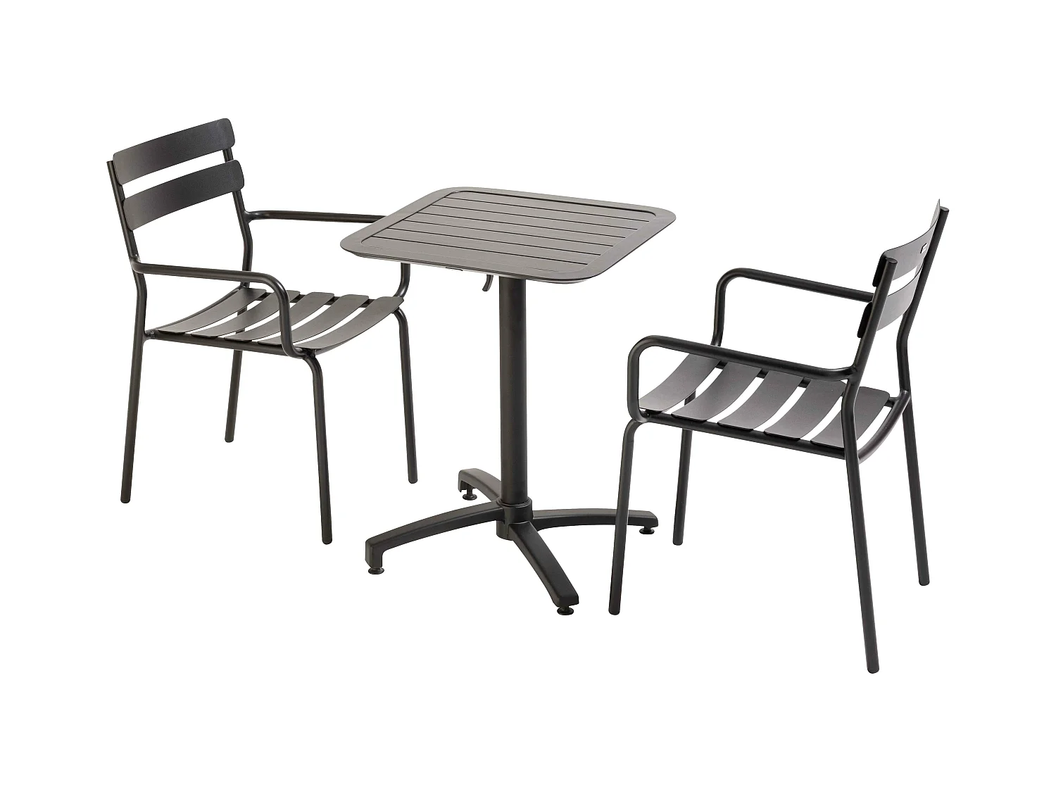 Ensemble table inclinable de terrasse 60 x 60 cm et 2 fauteuils noir
