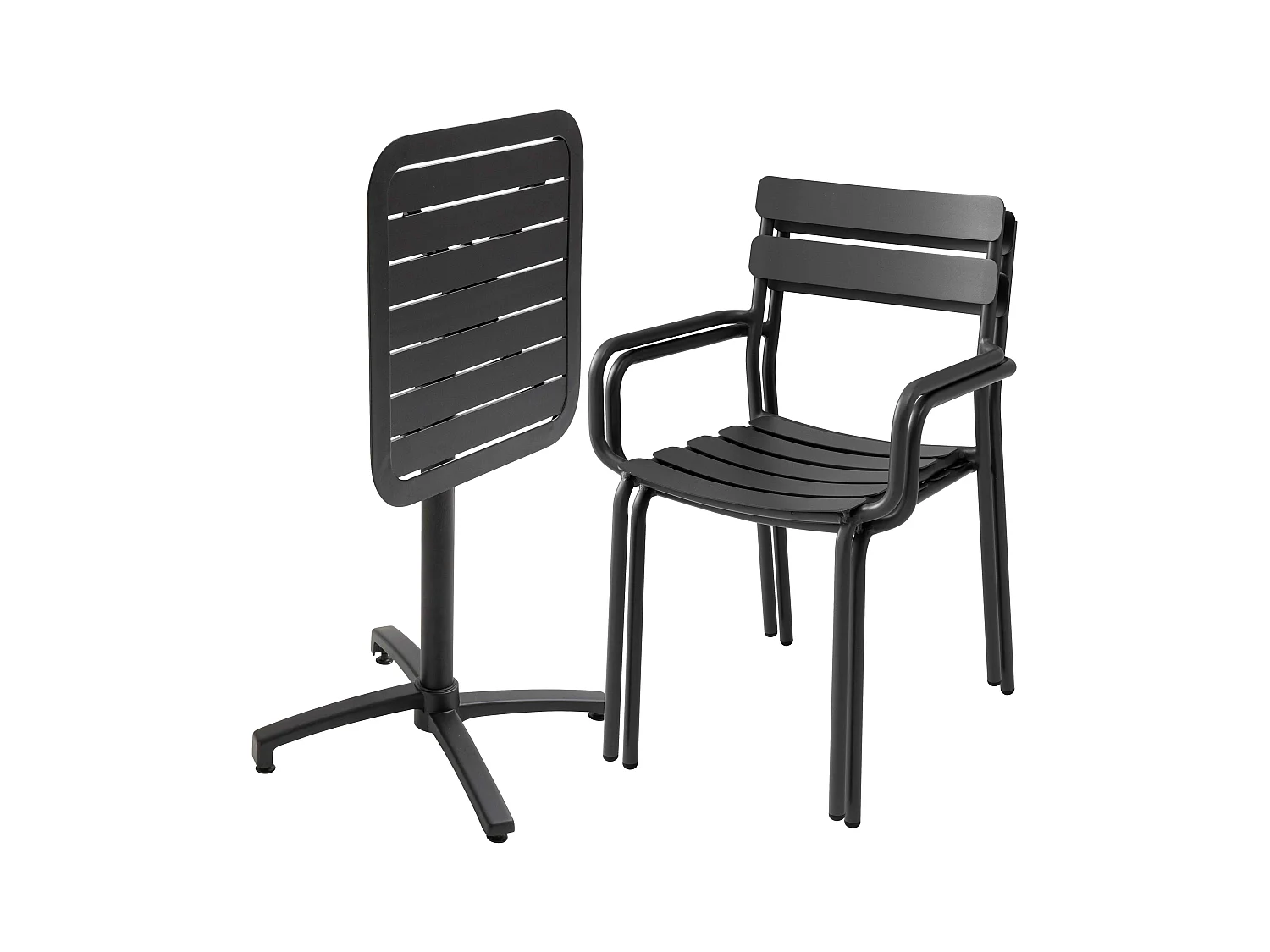 Klaptafel 60 x 60 cm en 2 zwarte stoelen