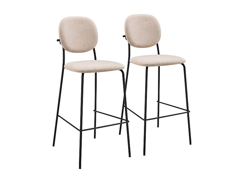Set van 2 hoge stoelen in staal en beige stof