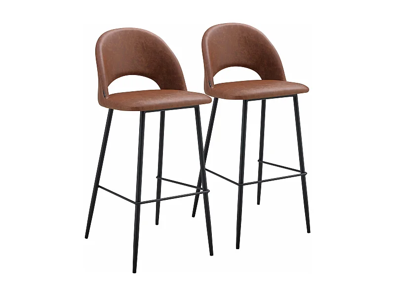 Lot de 2 chaises hautes en métal et textile enduit marron